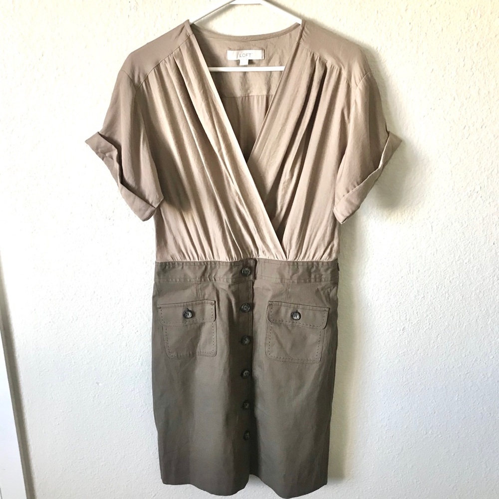 Ann Taylor LOFT Structured Khaki and Olive Dress